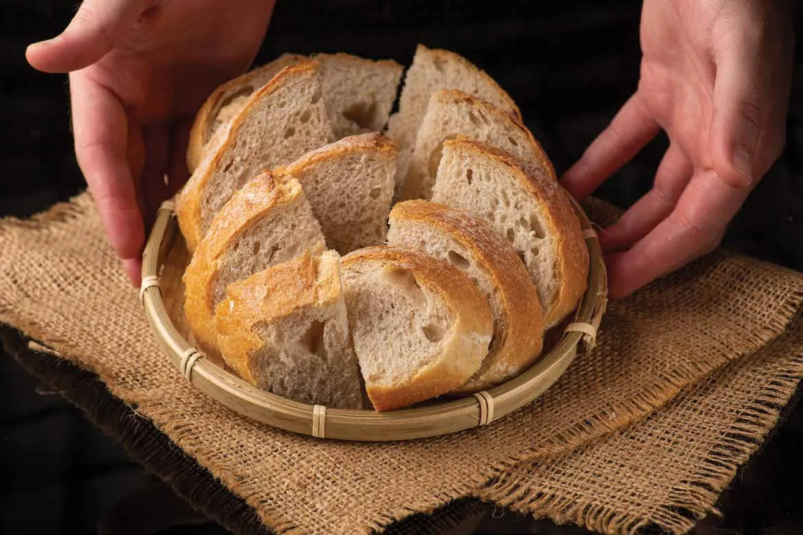 Basket of sliced sourdough bread